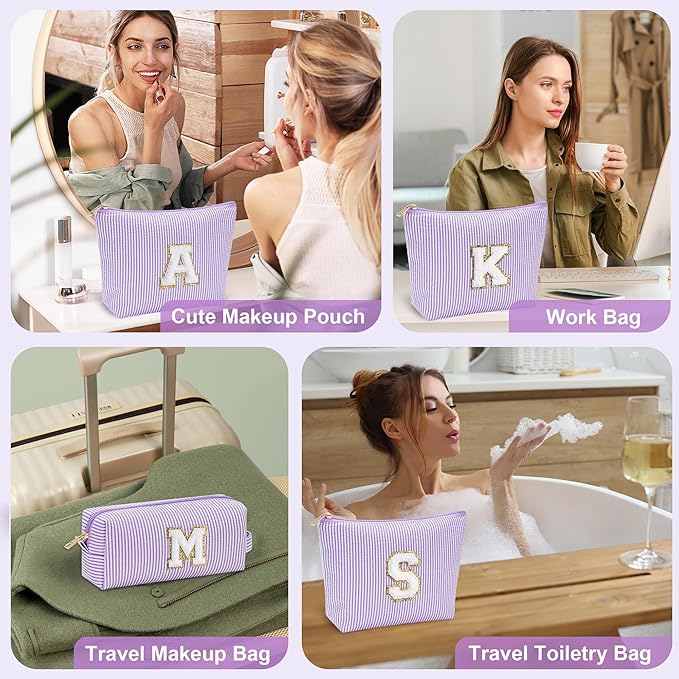 YOOLIFE Teacher Appreciation Gifts for Teacher Women Mothers Day Gifts for Mom Women | Initial Makeup Bag | Travel Cosmetic Toiletry Bag | 11 12 13 14 15 16 Years Old Girl Gift Teachers Gift Purple A