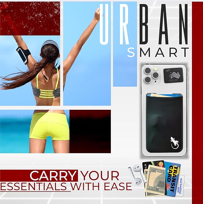 Phone Wallet - Adhesive Card Holder - Cell Phone Pouch - Stick on Lycra Pocket by Gecko - Carry Credit Cards and Cash