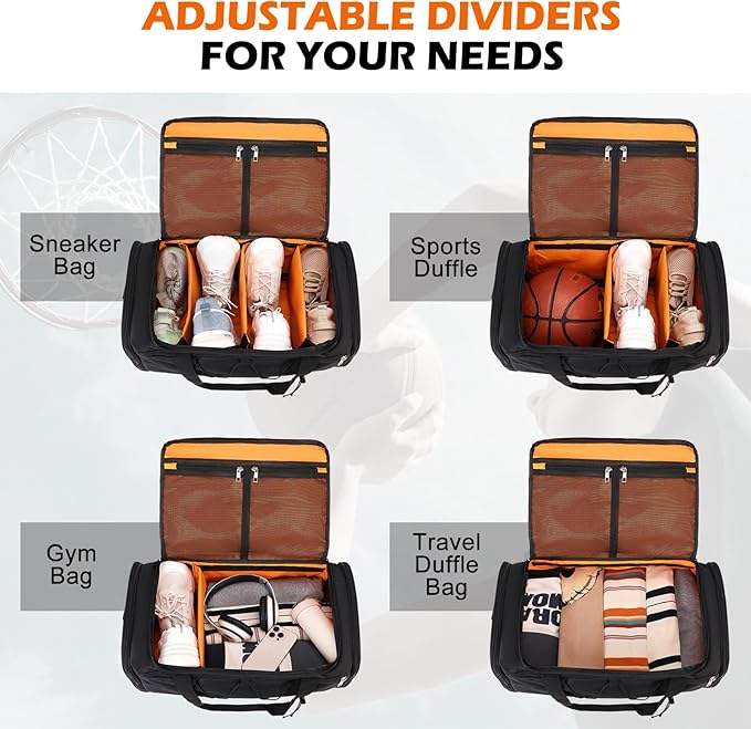 Scothen Sneaker Bag for Travel, Outdoor Sports Gym Bag Shoe Bags for 4 Pairs of Sneakers up to Size 14, Travel Duffel Bags with 3 Adjustable Dividers & Shoulder Strap, Sneakerhead Gift