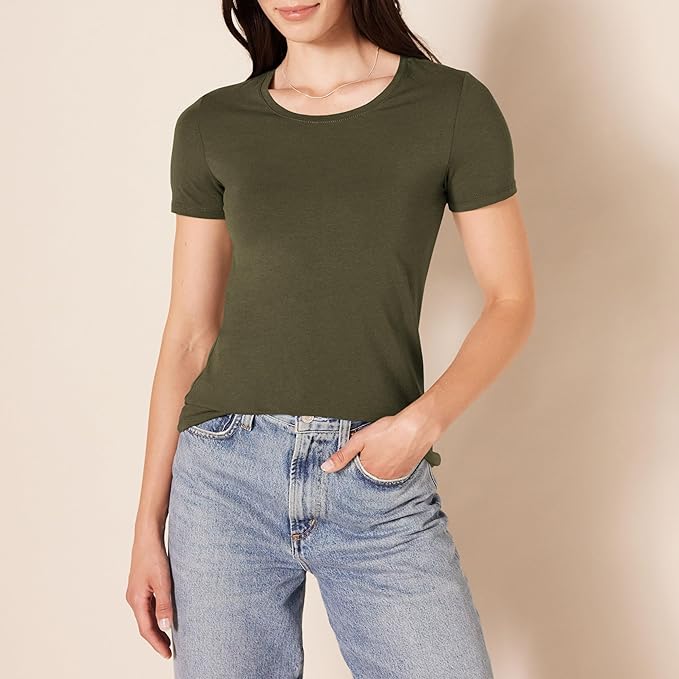 Amazon Essentials Women's Regular-Fit Short-Sleeve T-Shirt (Crewneck and V-Neck Options), Multipacks