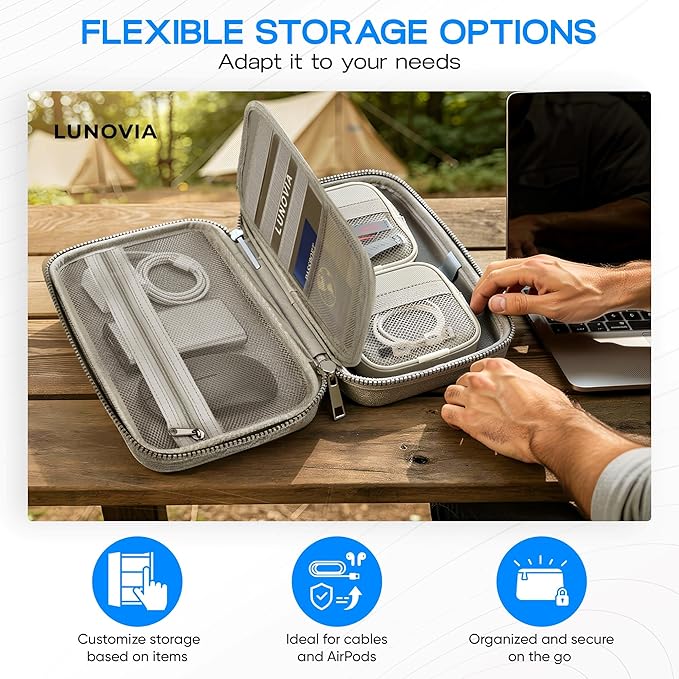 Hard Shell Tech Organizer – Protective Travel Case for Cables, Chargers & Accessories | Mid-Size Electronics Organizer with Removable Pouches