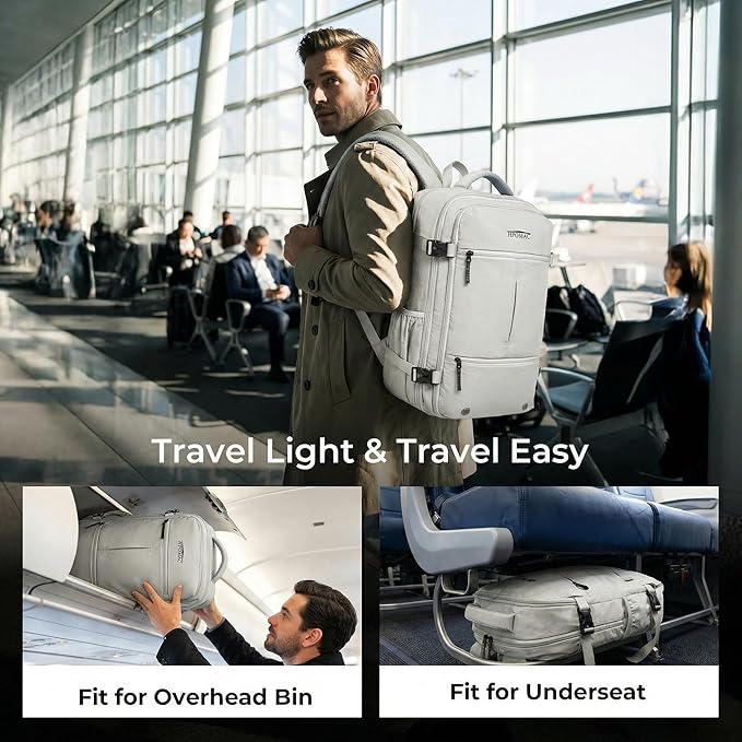 Vacuum Compression Backpack for Travel, Carry-On Backpack with Vacuum System & Pump, Packs Like 55L for 5-7 Day Trips, Fits 17" Laptop, Water-Resistant Business Travel Backpack for Men/Women