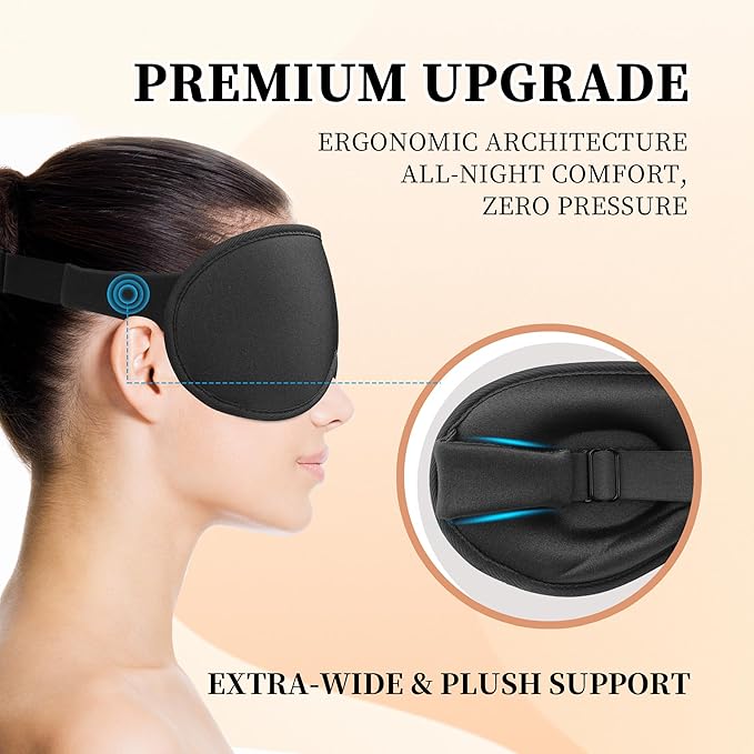 3D Sleep Mask for Men&Women, 2 Pack Contour Eye Masks for Sleep, Side Sleeping Mask for Men&Women, Blackout Eye Mask for Sleeping Eye Mask, Airplane Travel Essentials for Men, Meditation Black & Black