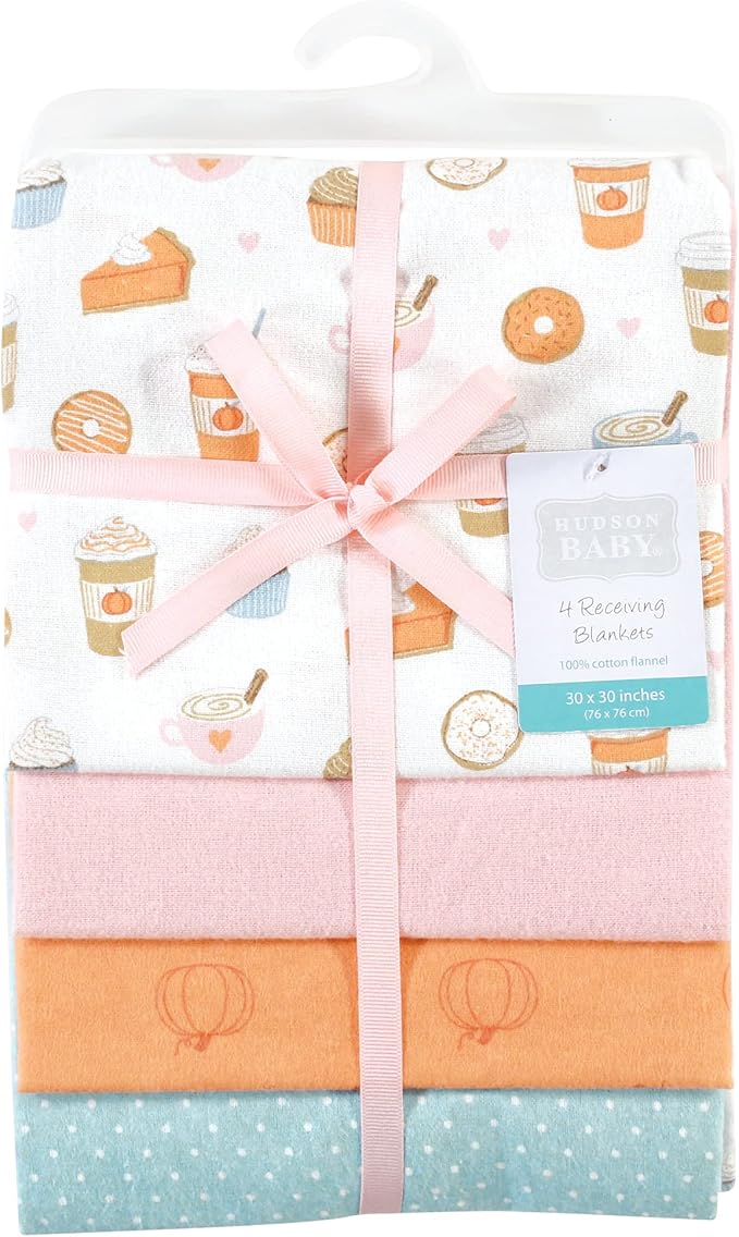 Hudson Baby Unisex Baby Cotton Flannel Receiving Blankets, Pumpkin Spice, One Size