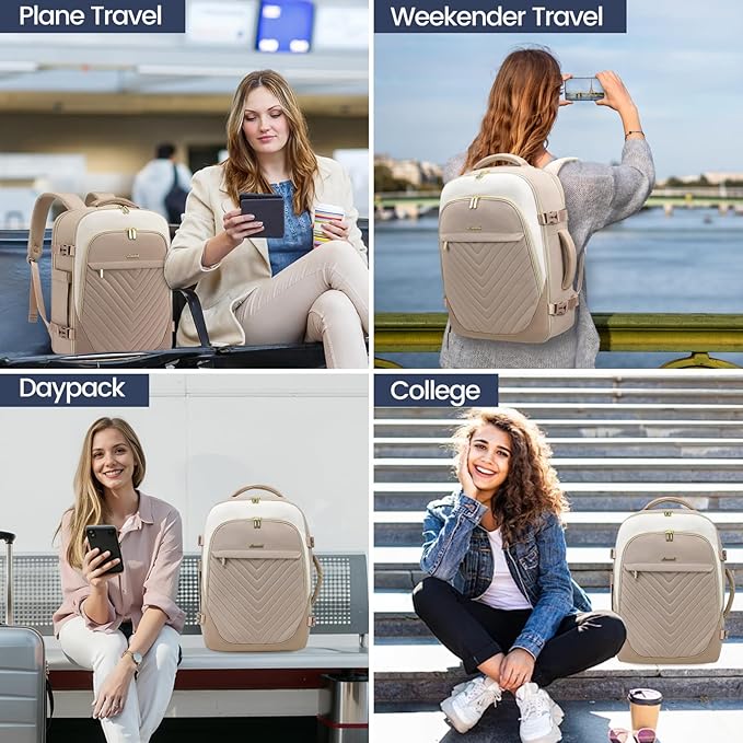 LOVEVOOK Travel Backpack for Women, TSA Approved Carry On Backpack with 2 Packing Cubes, Personal Item Backpack Fits 17 Inch Laptop, Weekender Water-resistant Daypack, Khaki-beige