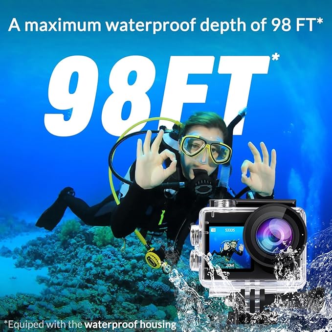 icefox i8 98FT Zoom Waterproof Camera Underwater, 20MP 5X Action Camera with EIS, WiFi Remote Control for Snorkeling Cycling Vlogging