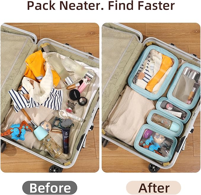 5PCS Diaper Bag Organizer Pouch Set, Clear Organizer Bags, TSA Approved Toiletry Bag, Clear Waterproof Cosmetic Bags with Zipper, Purse Organizer Pouches, Travel Organizer Bags for Woman and Kids Blue