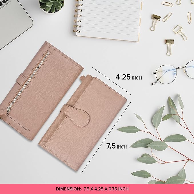 Real Leather Women Wallet Leather with RFID Blocking -Trifold Card Holder Designer Ladies Clutch with ID Window Wallets