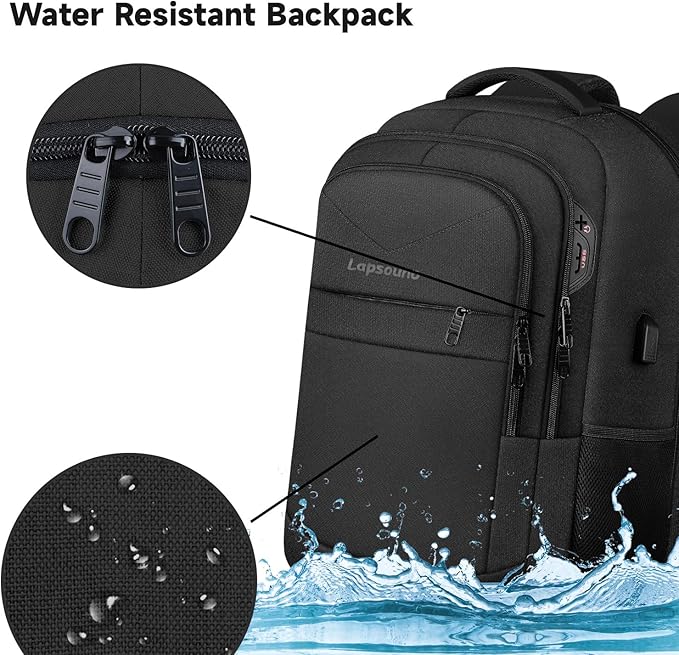 Lapsouno 17 Inch Laptop Backpack, Carry On Travel Backpack, Durable Extra Large TSA Business Backpack with USB Port, Water Resistant Anti Theft Gift for Men Women, Black