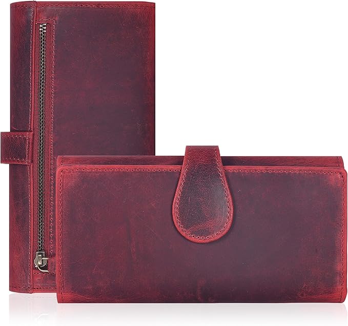 Real Leather Women Wallet Leather with RFID Blocking -Trifold Card Holder Designer Ladies Clutch with ID Window Wallets