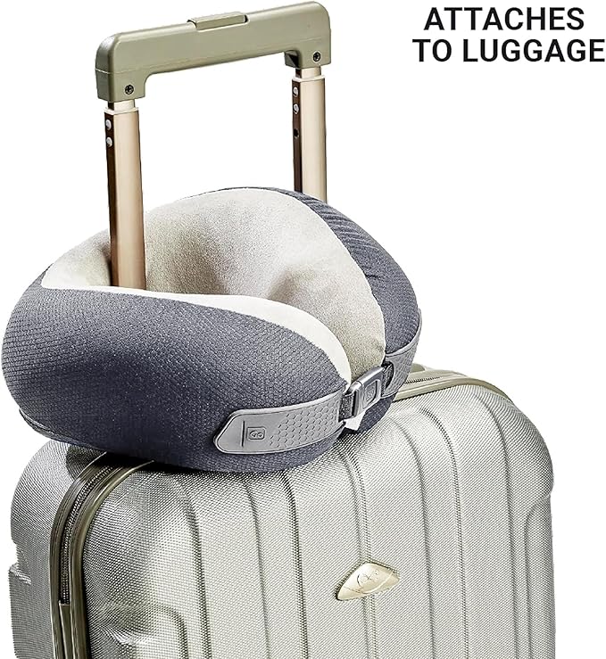 American Dreamer, Deluxe Travel Pillow, Comfortable Memory Foam Neck Pillow for Uninterrupted Sleep, Ideal for Airplane, Bus, Car, and Train, Travel Essentials, Made in USA, Gray