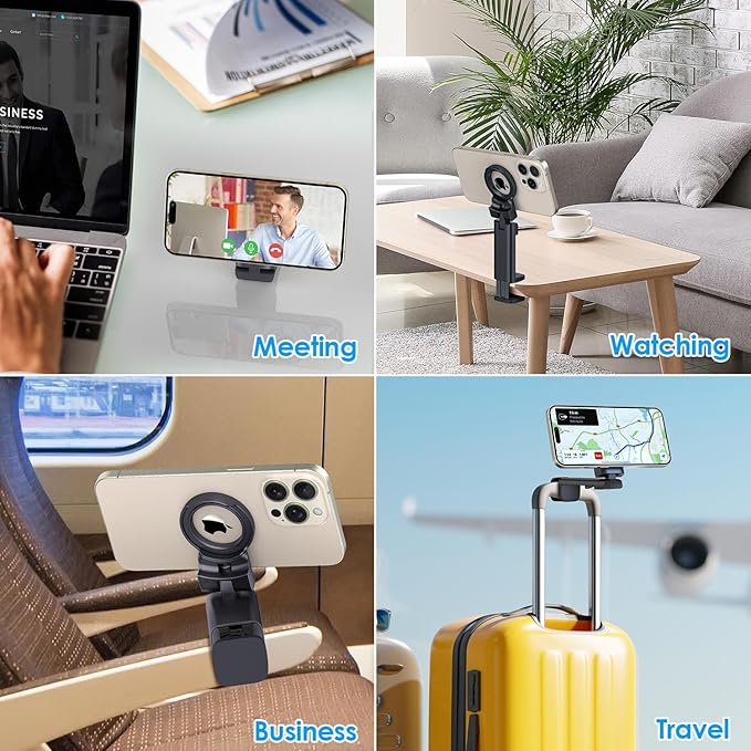 WixGear Universal Airplane in Flight Phone Mount, for MagSafe Phones, Handsfree Phone Holder for Desk with Multi-Directional Dual 360 Degree Rotation Flying Essential (Compatible MagSafe iPhones)