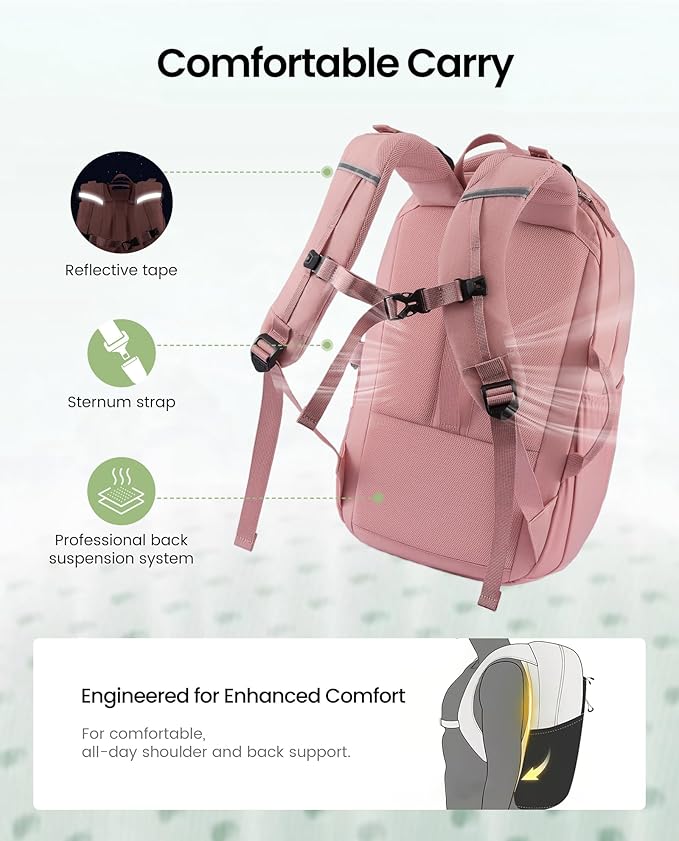 LOVEVOOK Everyday Laptop Backpack for Women Men With Giant Tumbler Holder,17 Inch Classic Travel Work College Teacher Carry on Backpack Purse,Waterproof Computer laptop Bag Hiking Backpack,Light Pink