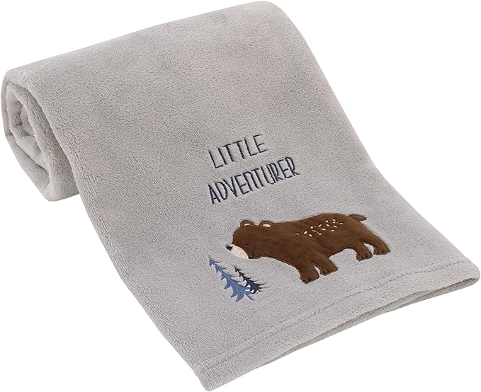 Little Love by NoJo National Park Gray, and Brown Bear Little Adventurer Super Soft Appliqued Baby Blanket