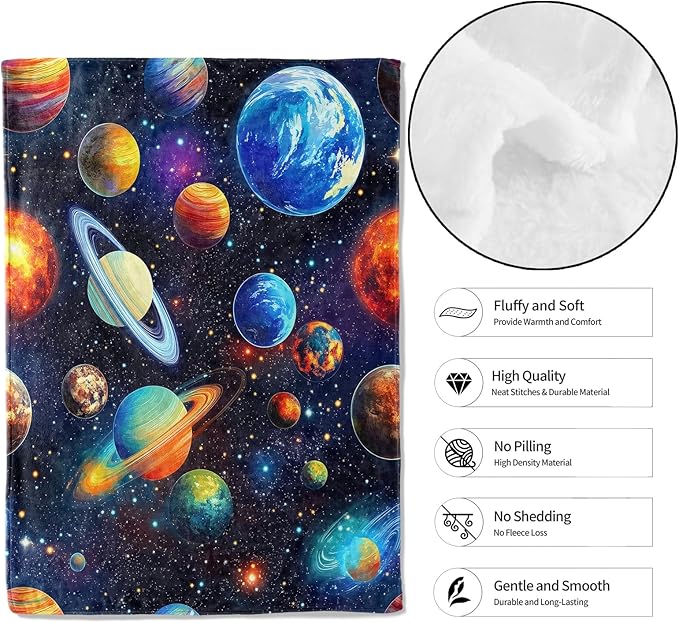 Outer Space Throw Blanket,60x80in,Soft,Lightweight Flannel,Planet Galaxy Star Blankets - Gifts for Kids Girls Boys,Astronomy Lovers,for Couch Office Travel,Home Living Room Cosmic Decor