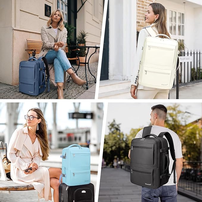 BALEINE Travel Backpack for Women Men, Large Sturdy Carry On Laptop Backpack Gifts for Business, Casual, Weekender, Hiking (Large, Light Blue)