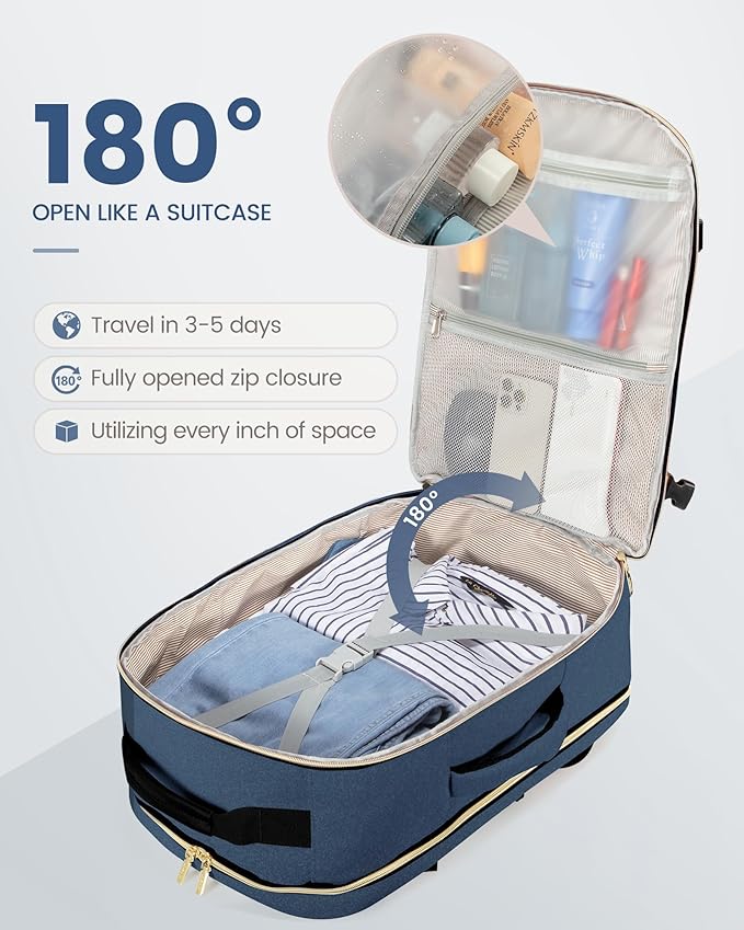 LOVEVOOK Travel Backpack for Women & Men 50L,Airline Approved Carry On Backpack Travel Essentials,TSA Carry on Luggage,Waterproof Personal Item Travel Bag,Suitcase with 3 Packing Cube,Blue green-Black