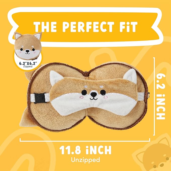 ecoZen Lifestyle Travel Pillow Set with Eye Mask - Comfort for Traveling Kids - Soft and Supportive Neck Pillow, Perfect for Plane, Car, or Train Journeys - Dog Design