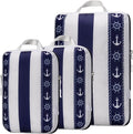 Compression Packing Cubes 3pc Set for Carry On Suitcase & Backpack, Organizer Bags for Kids & Adults, Packing Cubes for Travel 3pc Set - Cabana Stripe Navy