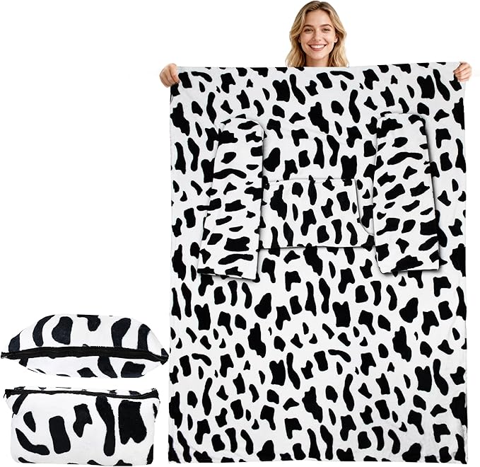 Catalonia Packable Travel Wearable Blanket Pillow with Sleeves for Adults, 2 in 1 Wearable Blanket with Pockets