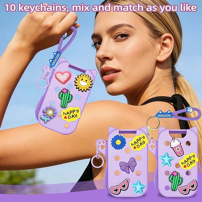 Mlife Hand Sanitizer Spray Case for Touchland Silicone Touchland Case Cat Silicone Case compatible with Touchland Power Mist 1FL OZ/30ML with Keychain &10Pcs Charms(Purple)