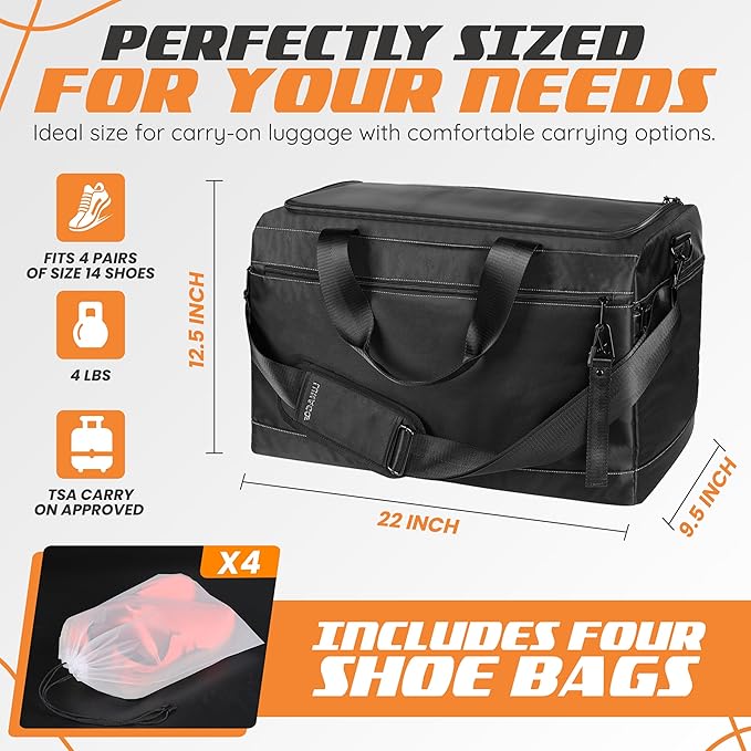 Sneaker Bag Multifunctional Outdoor/Sports/Gym Travel Shoe Bag - Travel Duffle Bag for Men & Women with 3 Adjustable Compartments & Shoulder Strap – Shoe Storage Bags Included - Sneakerhead Gifts