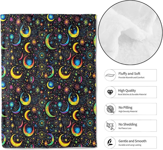 Celestial Moon and Star Throw Blanket,50x60in,Soft,Lightweight Flannel,Cosmic Floral Blankets - Gifts for Kids Women,Astrology Lovers,for Couch Office Travel,Home Living Room Mystical Decor