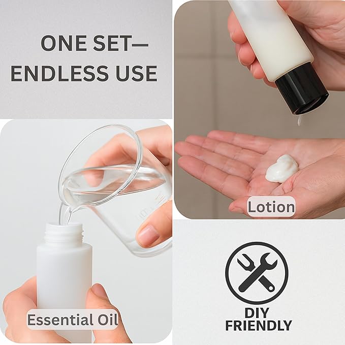 4 Pack 2oz Travel Bottles – TSA Approved HDPE Translucent Squeeze Bottles with Black Disc Tops & 4 Extra Screw Caps, Leak Proof, Durable, BPA Free, FDA Compliant