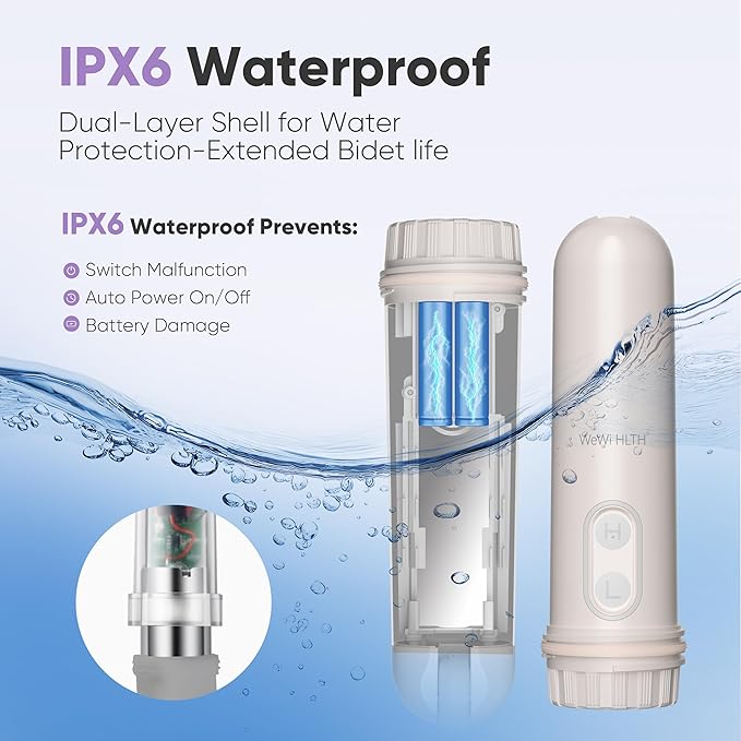 Portable Electric Bidet Sprayer - Handheld Travel Bidet with 2 Pressure Modes - Waterproof Foldable Pocket-Sized & Cordless for Bathroom Ultimate Personal Hygiene Cleaning at Home and Camping, White