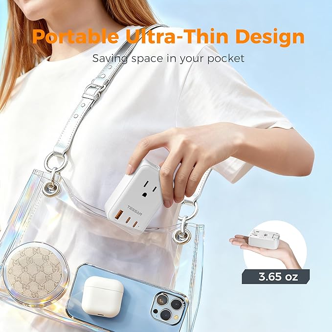 TESSAN Universal Travel Adapter PD 20W, International Power Adapter with 2 USB C 1 USB A Charging Ports, Worldwide Power Outlet Travel Essentials for US to EU UK AUS Scotland (Type C G A I), White