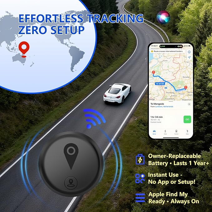 Tracking Devices for Cars Hidden, 2 Pack GPS Tracker for Vehicles Mini Portable GPS Tracker for Cars Splashproof for iOS Find My (iOS Only), No Monthly Fee Subscription No SIM Card Required-Black