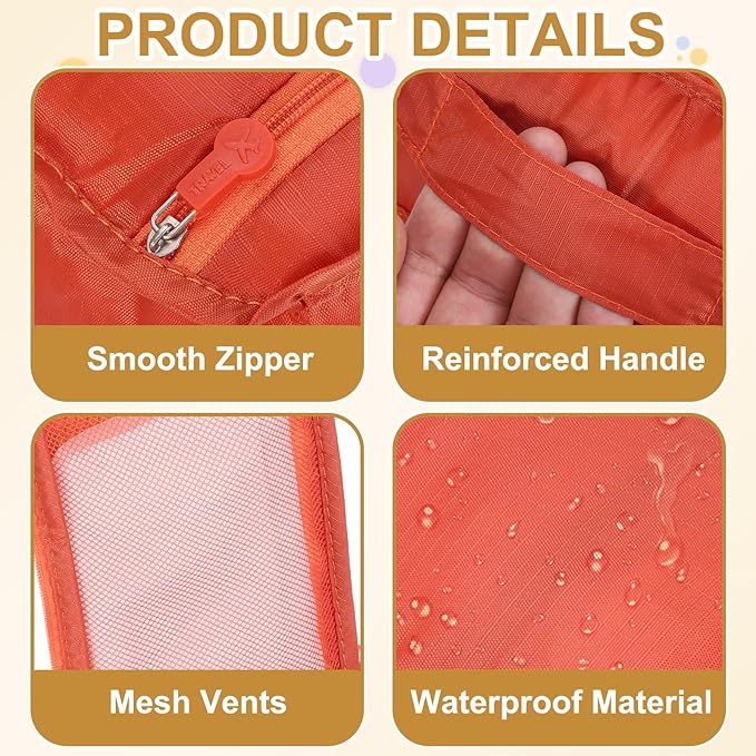 Foldable Travel Shoe Bag, Waterproof Shoe Pouches Organizer with Handle Travel Packing Cubes -Fitting for Storing (Sneakers/Sandals/Fitness Shoes) 2 Pcs & Orange