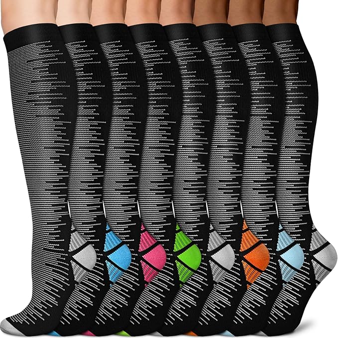 Sooverki Copper Compression Socks for Men & Women 8 Pack 15-20mmHg - Knee High Stockings Best Support for Running Athletic