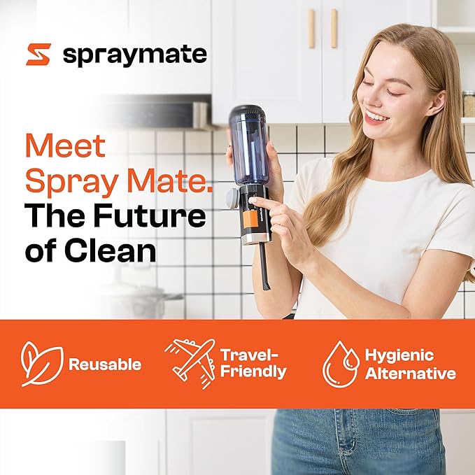 Portable Bidet for Travel – Electric High Pressure Rechargeable Bidet for Women & Men | 400ML Bottle | 650ML/Min Flow | USB-C | 1100mAh Battery | USA Brand – Spray Mate