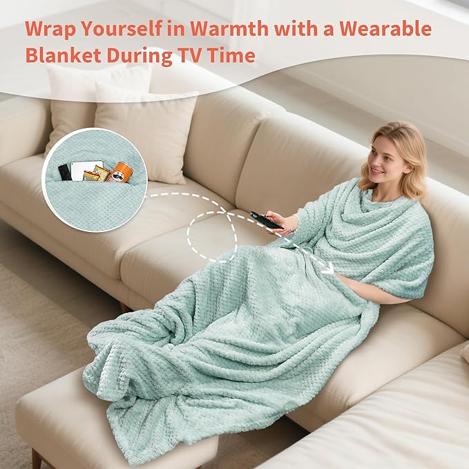 Tirrinia Travel Blanket Compact with Bag, Soft Lightweight Wearable Blanket with Foot Pockets, Airplane Travel Essential Gift
