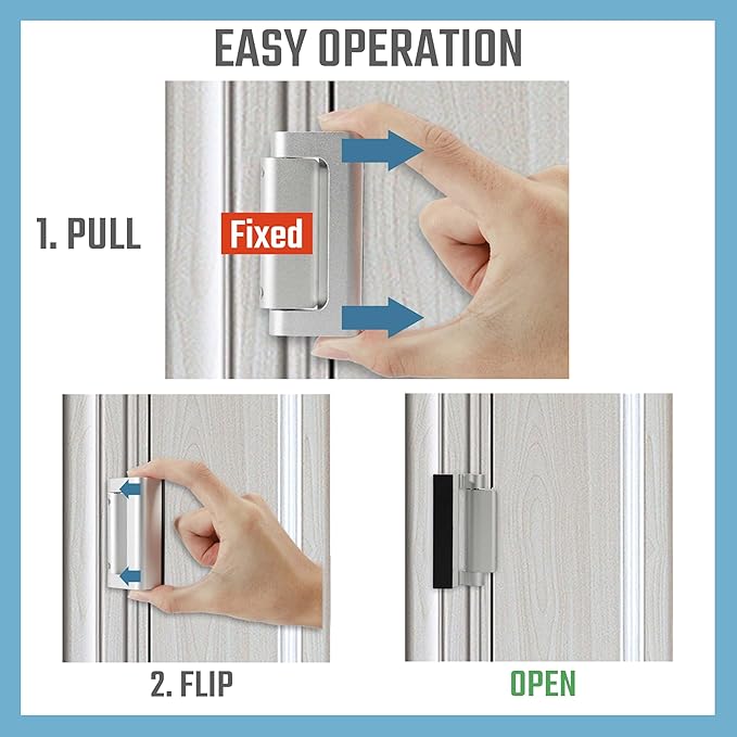 GreaTalent 3PACK Home Security Door Reinforcement Lock Childproof, Add High Security to Home Prevent Unauthorized Entry, Aluminum Construction Finish, Frame Lock, Silver