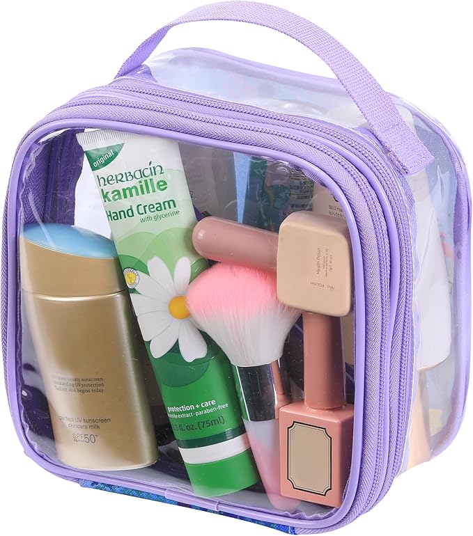 BORMELUN TSA clear toiletry bag airport approved see through pvc plastic pouch transparent makeup carry on with handle(purple)