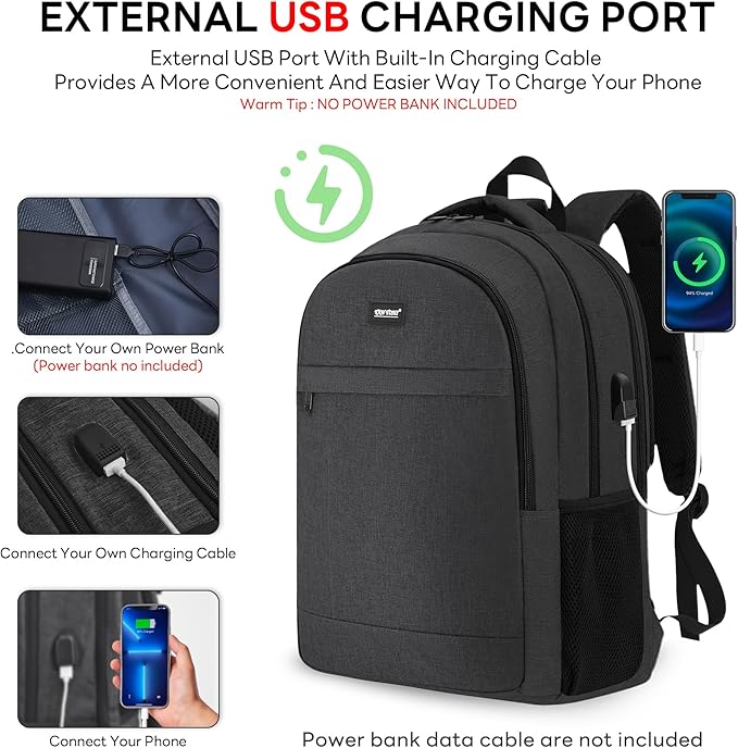 TANTOMI 17 Inch Travel Laptop Backpack for Men Women, Business Laptop Backpack with Anti Theft & USB Charging Port, Water Resistant Durable School Computer Backpack for Travel, Work, Daily Carry