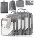 Compression Packing Cubes 10 Set, Compressible Space-Saving Packing Cubes for Travel - Compression Bags, Luggage Organizer, Travel Essentials for Women, Grey