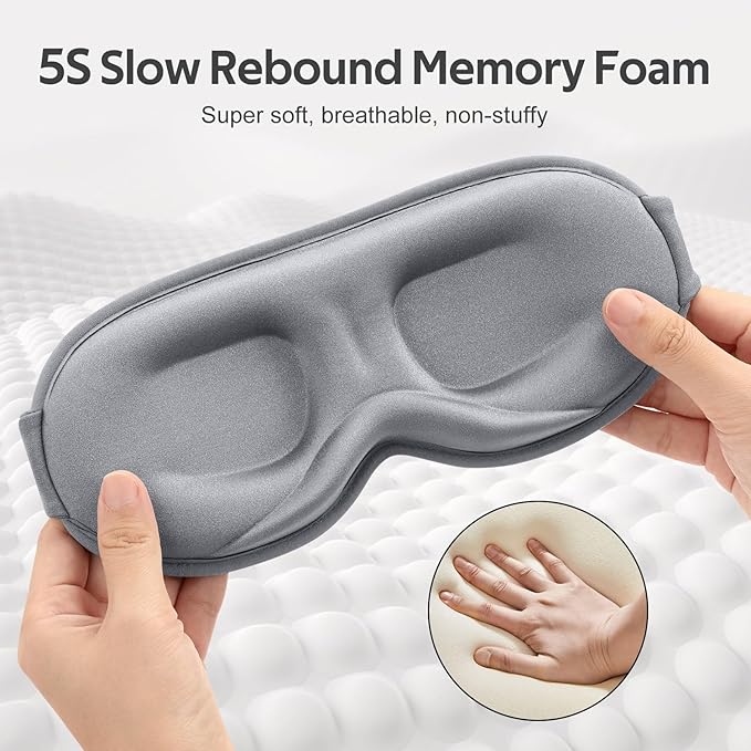 Sleep Mask for Men Women - 100% Blackout Eye Masks for Sleep - 3D Soft Sleeping Mask for Side Sleepers - Zero Pressure Lash Extensions Eye Cover Shade for Airplane Travel Essentials, Grey