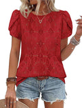 OFEEFAN Blouses for Women Dressy Casual Petal Short Sleeve Shirts Crochet Lace Boho Tops Spring Fashion Summer Outfits