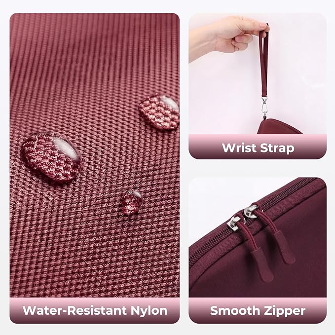 FYY Travel Cable Organizer - 8 Compartments Lightweight Water Resistant Tech Pouch with Wrist Strap, Electronic Accessories Case for Cord Charger Storage for Travel Home Office, Wine Red (Medium)