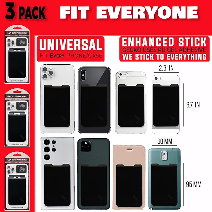 Phone Wallet - Adhesive Card Holder - Cell Phone Pouch - Stick on Lycra Pocket by Gecko - Carry Credit Cards and Cash