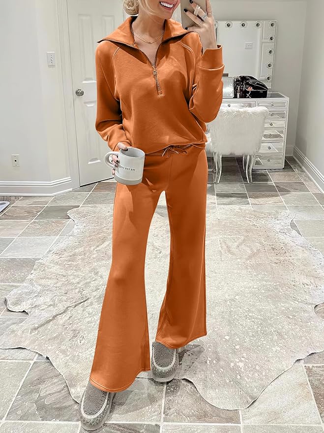 ANRABESS Women 2 Piece Outfits 2025 Fall Fashion Airport Wide Leg Pants Lounge Set Leisure Travel Vacation Clothes Sweatsuits