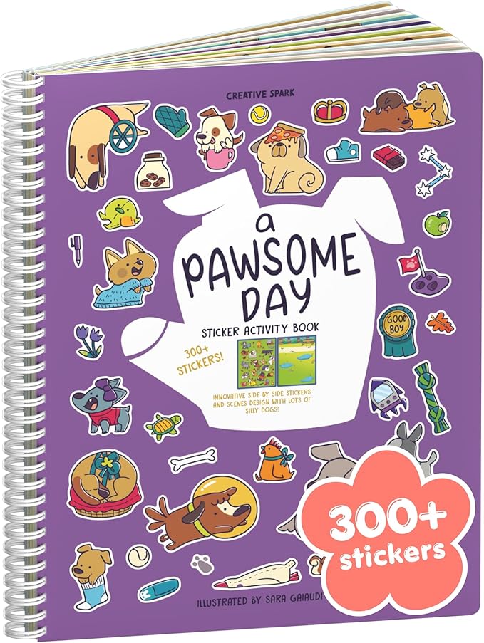 Pawsome Day 300+ Kids Sticker Book by Cupkin Toddler Airplane Travel Coloring and Sticker Book, Road Trip Essentials, 8 Coloring Pages 8 Side by Side Scenes for Ages 2–8 Years