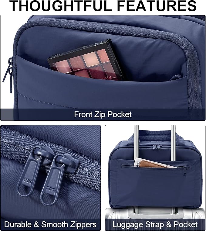 Bagstellar Travel Toiletry Bag for Women, Lightweight Large Quilted Puffy Makeup Bag Wide-open Make up Organizer Cloud Cosmetic Bag w/Handle for Traveling Toiletries Essentials Accessories Navy Blue