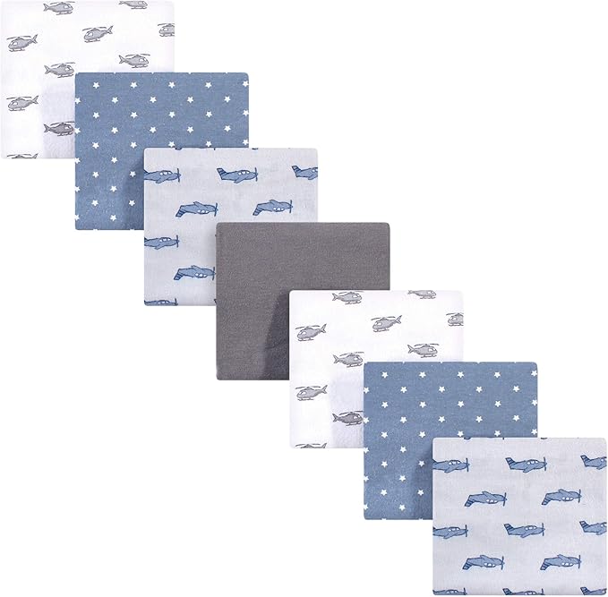Hudson Baby Unisex Baby Cotton Flannel Receiving Blankets Bundle, Airplanes Helicopters, One Size