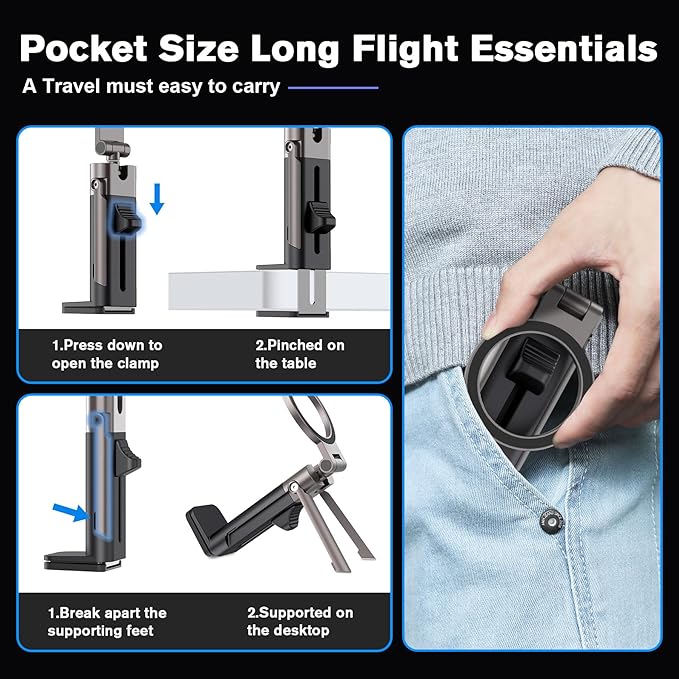 Airplane Travel Essentials Men Phone Holder,Plane Phone Mount for MagSafe,Foldable Magnetic Phone Stand for Desk 360° Swivel Universal in Airplane Gadgets Spring Break Essentials for iPhone 17