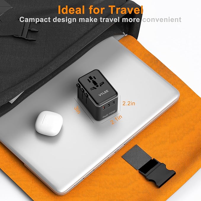 VYLEE 70W GaN International Travel Adapter, Universal Power Adapter with 3 USB-C (PD 70W) & 1 USB-A Ports, Worldwide Wall Charger for US to Europe, UK, Ireland, AU, Asia, Works in 200+ Countries