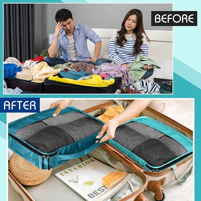 5 Pcs Packing Cubes for Suitcase Large Travel Cubes Carry on Luggage Organizer Bags for Clothes Accessories(S,Blue)